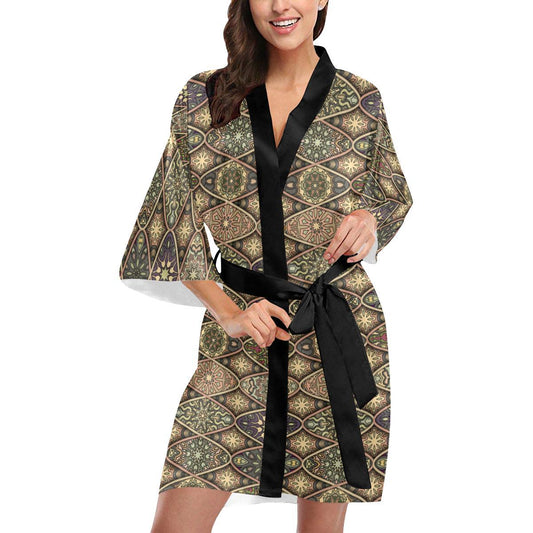 Mandala Motif Themed Design Print Women Short Kimono Robe