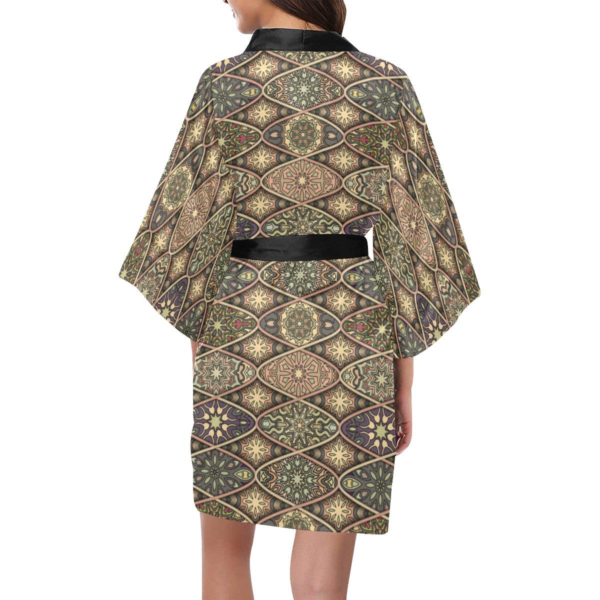 Mandala Motif Themed Design Print Women Short Kimono Robe