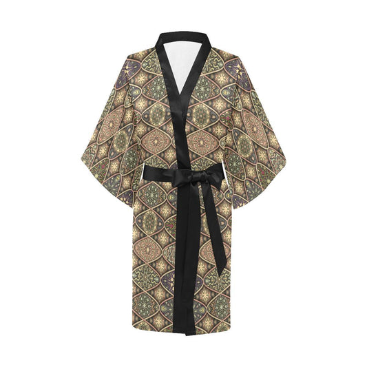 Mandala Motif Themed Design Print Women Short Kimono Robe