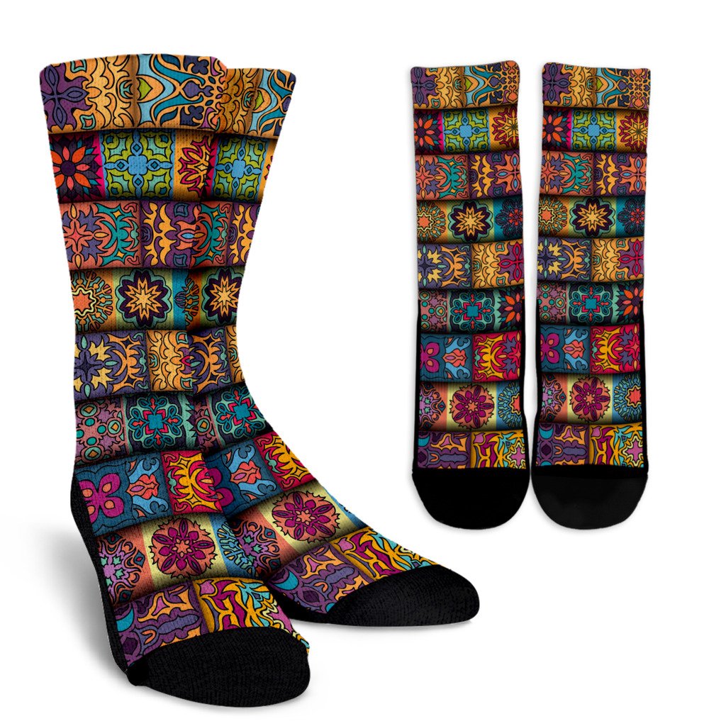 Mandala Style Design Print Crew Socks