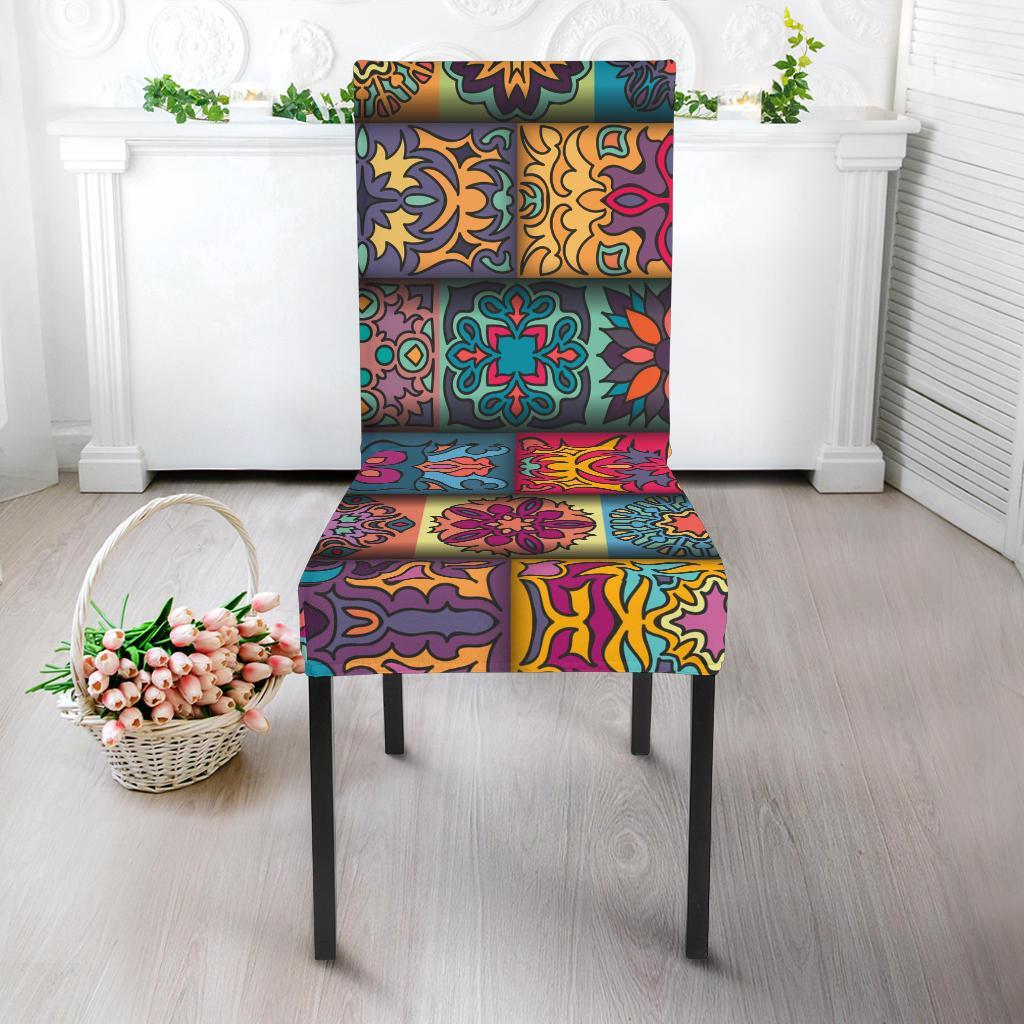 Mandala Style Design Print Dining Chair Slipcover-JTAMIGO.COM