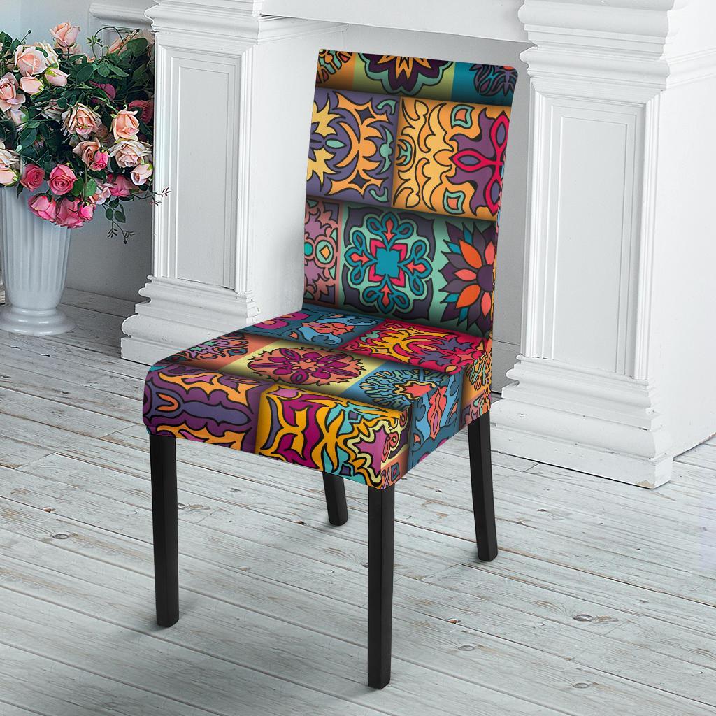 Mandala Style Design Print Dining Chair Slipcover-JTAMIGO.COM