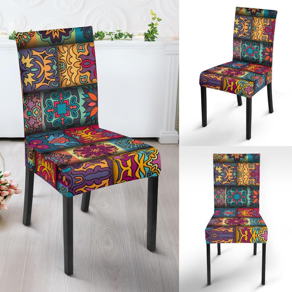 Mandala Style Design Print Dining Chair Slipcover-JTAMIGO.COM