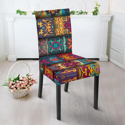 Mandala Style Design Print Dining Chair Slipcover-JTAMIGO.COM