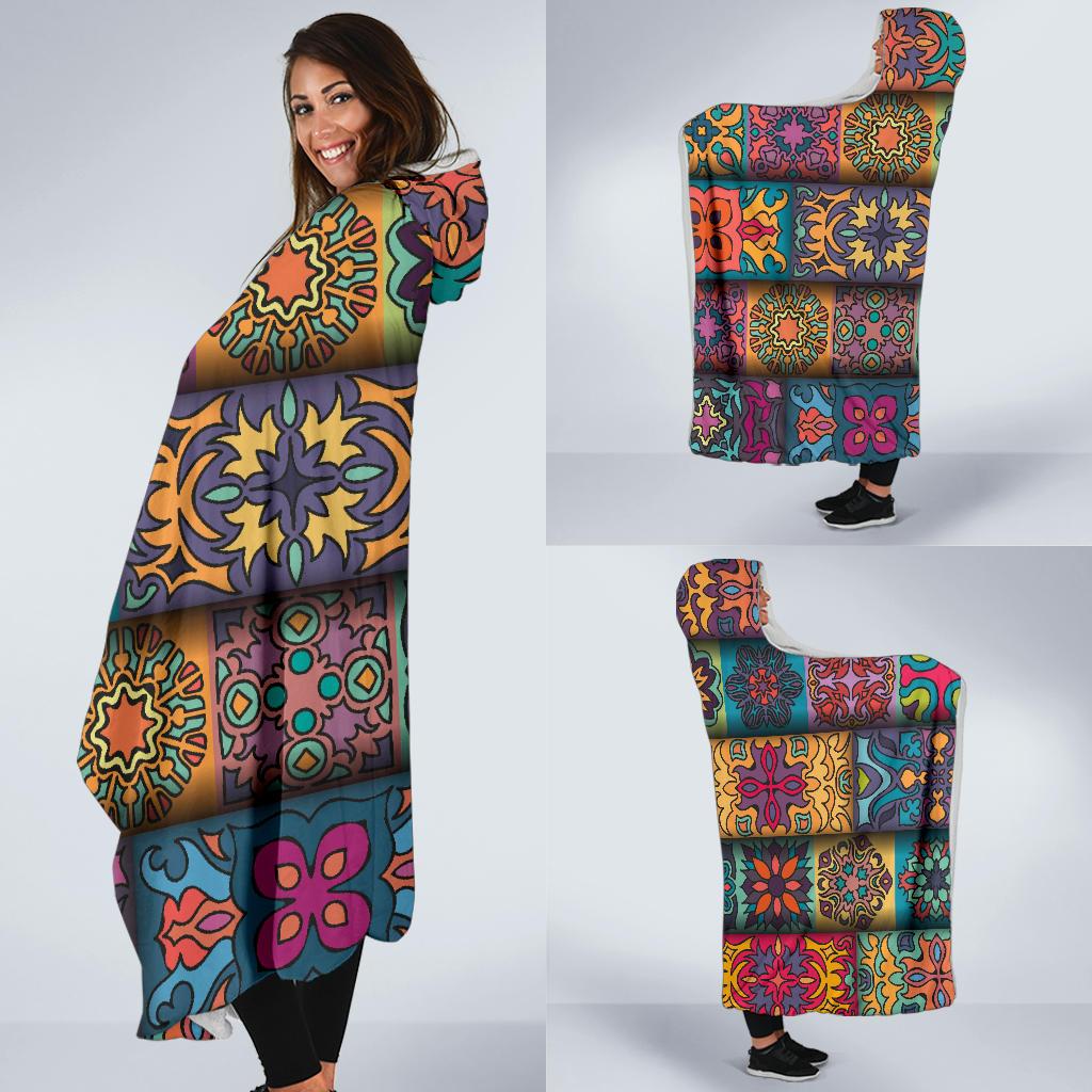 Mandala Style Design Print Hooded Blanket-JTAMIGO.COM
