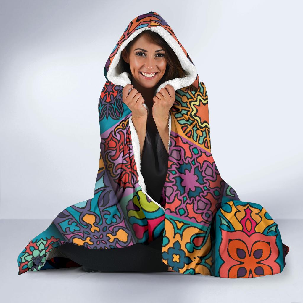 Mandala Style Design Print Hooded Blanket-JTAMIGO.COM