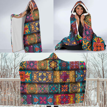 Mandala Style Design Print Hooded Blanket-JTAMIGO.COM