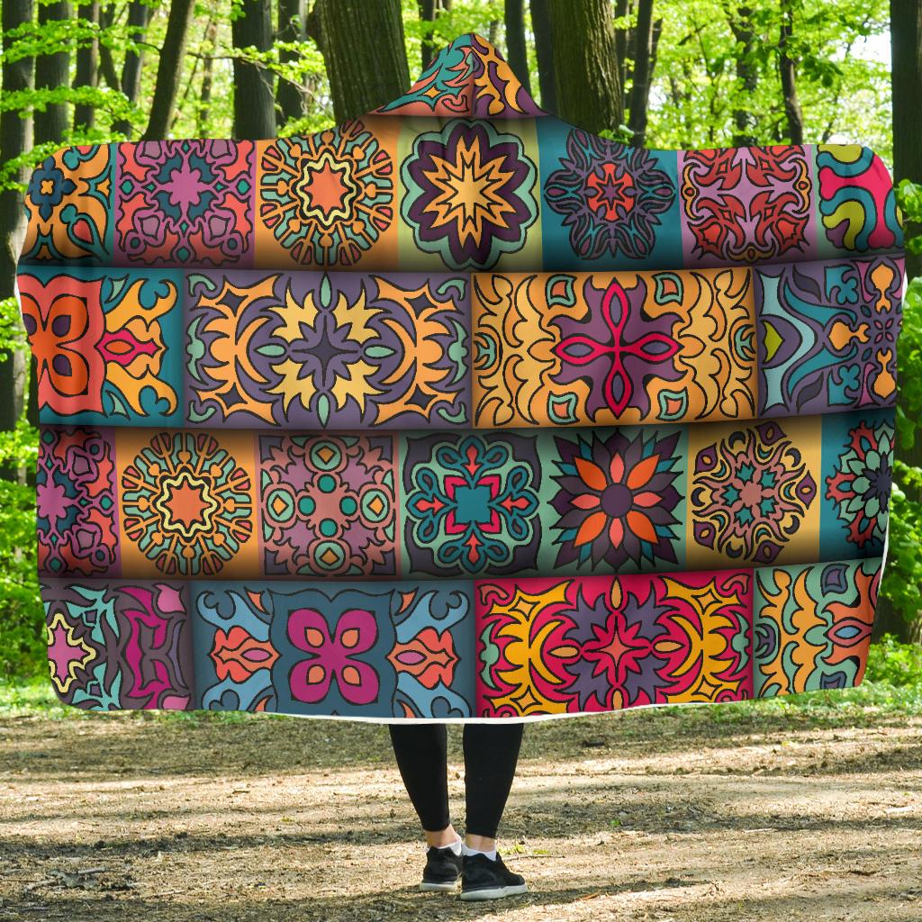 Mandala Style Design Print Hooded Blanket-JTAMIGO.COM