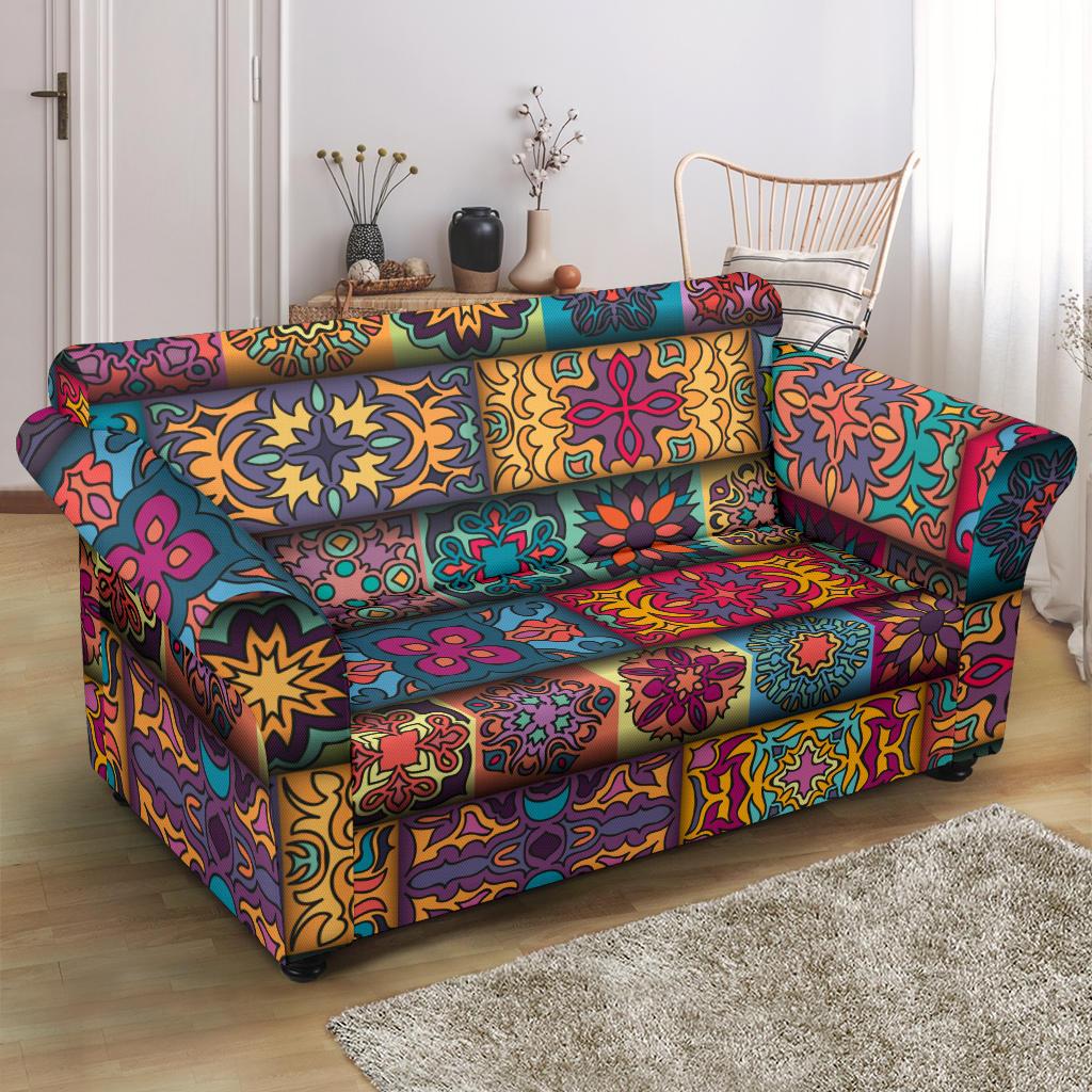 Mandala Style Design Print Loveseat Slipcover-JTAMIGO.COM