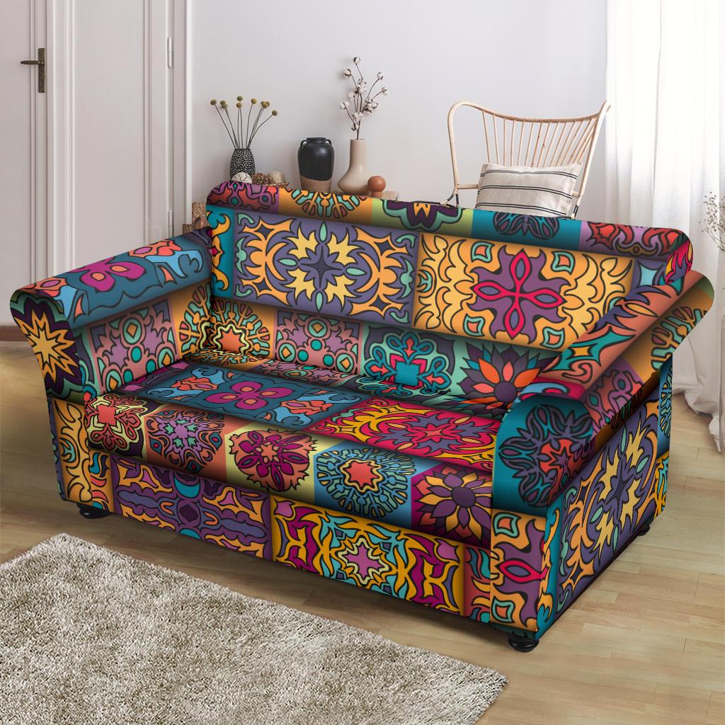 Mandala Style Design Print Loveseat Slipcover-JTAMIGO.COM