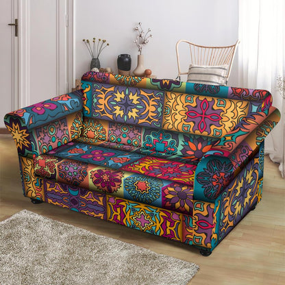 Mandala Style Design Print Loveseat Slipcover-JTAMIGO.COM