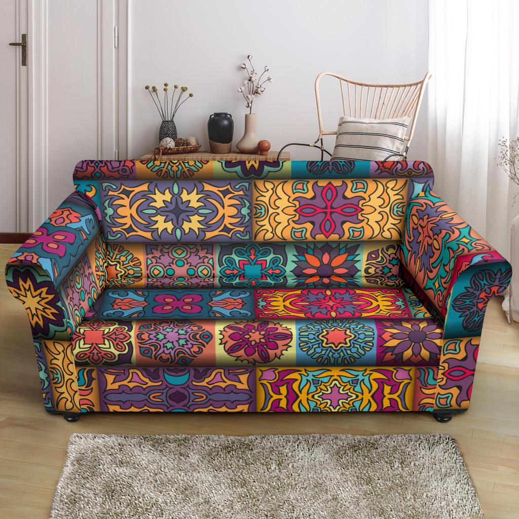 Mandala Style Design Print Loveseat Slipcover-JTAMIGO.COM