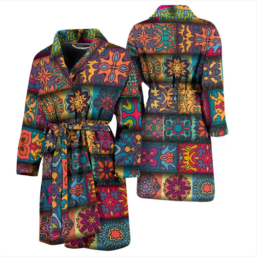 Mandala Style Design Print Men Bath Robe-JTAMIGO.COM