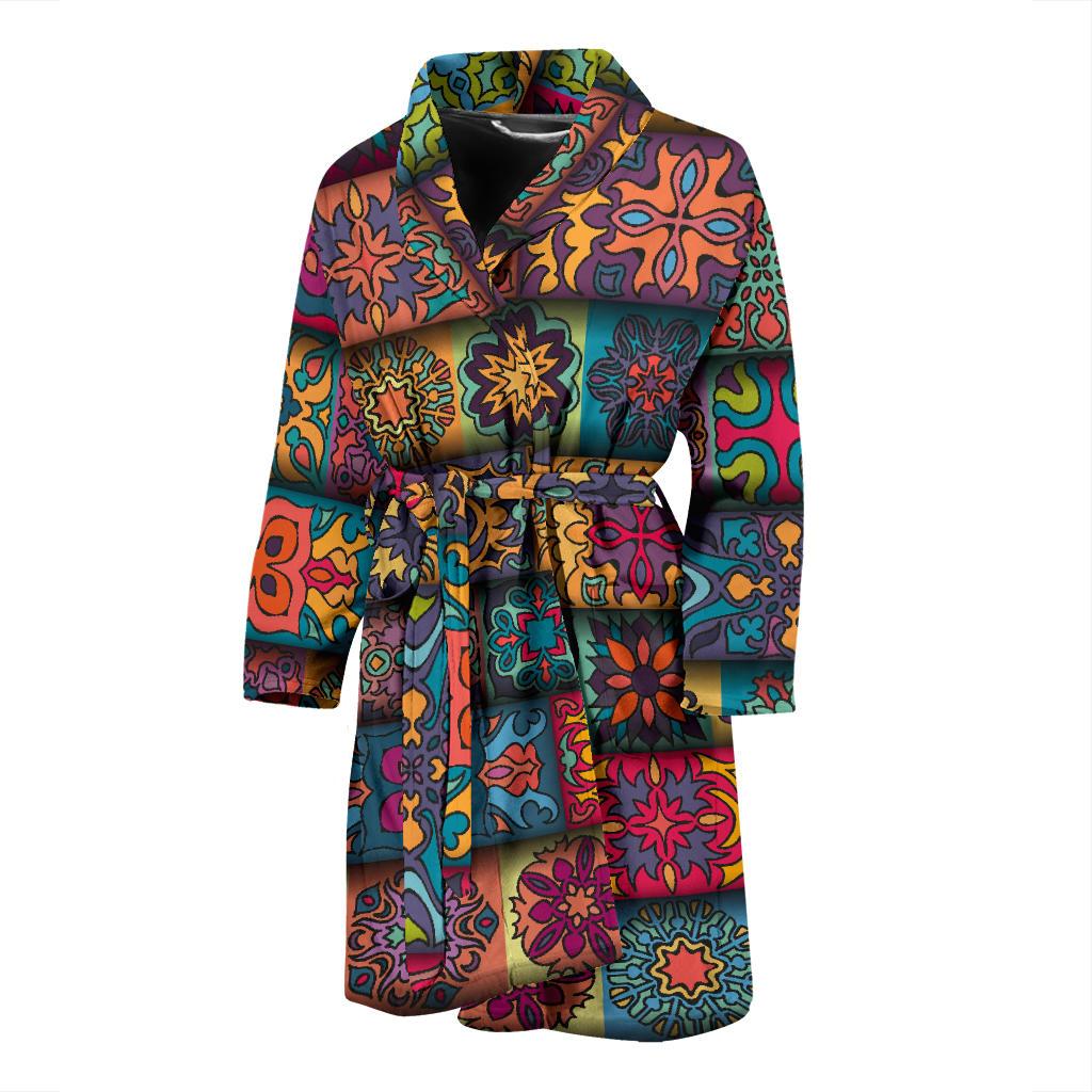Mandala Style Design Print Men Bath Robe-JTAMIGO.COM