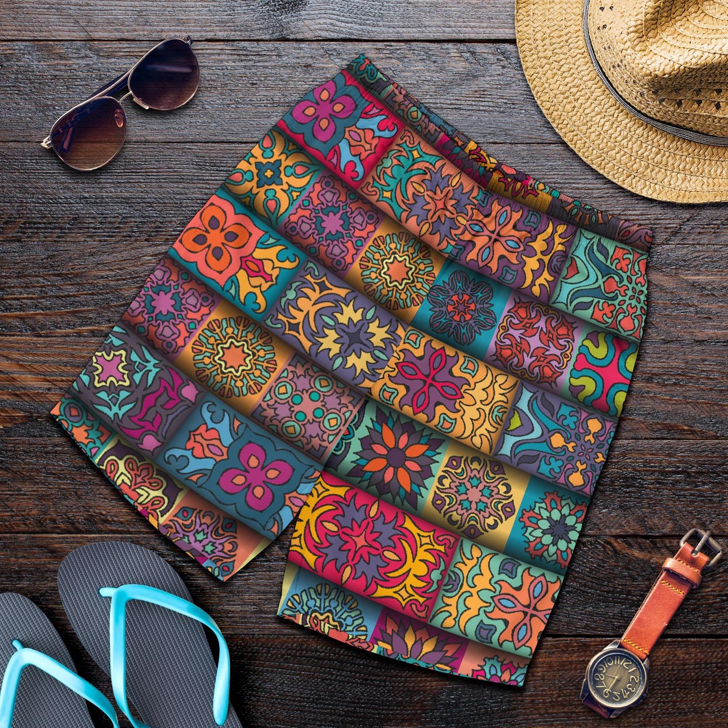 Mandala Style Design Print Mens Shorts-JTAMIGO.COM