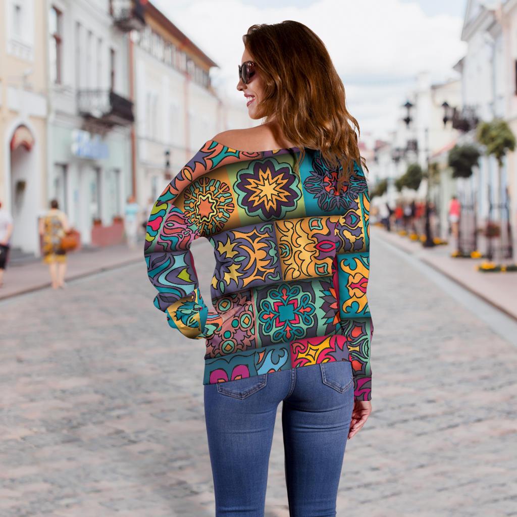 Mandala Style Design Print Off Shoulder Sweatshirt