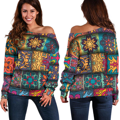 Mandala Style Design Print Off Shoulder Sweatshirt