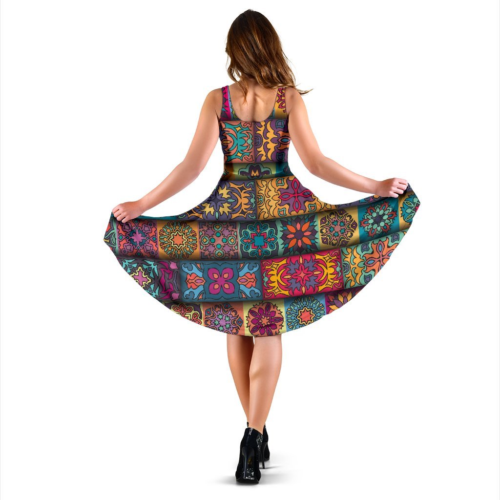 Mandala Style Design Print Sleeveless Dress