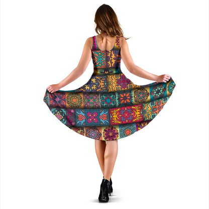 Mandala Style Design Print Sleeveless Dress