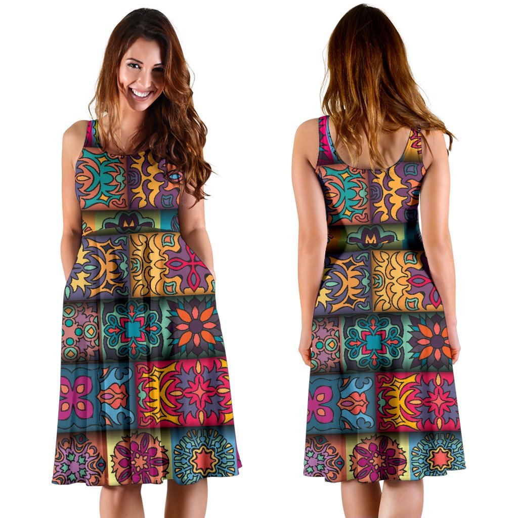 Mandala Style Design Print Sleeveless Dress