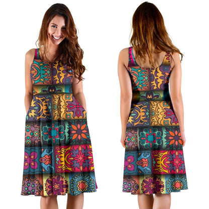 Mandala Style Design Print Sleeveless Dress