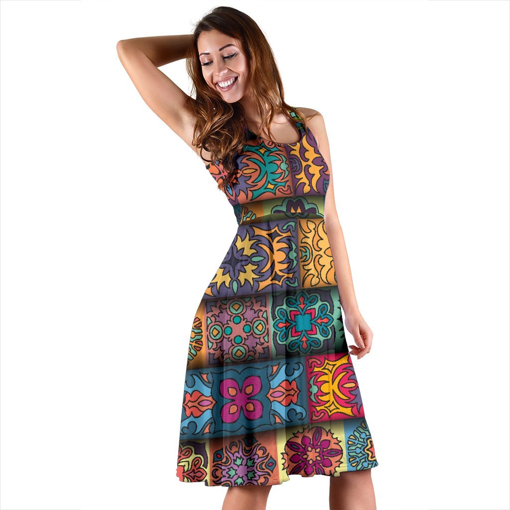 Mandala Style Design Print Sleeveless Dress