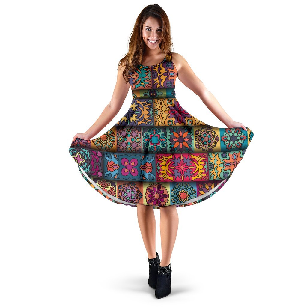 Mandala Style Design Print Sleeveless Dress