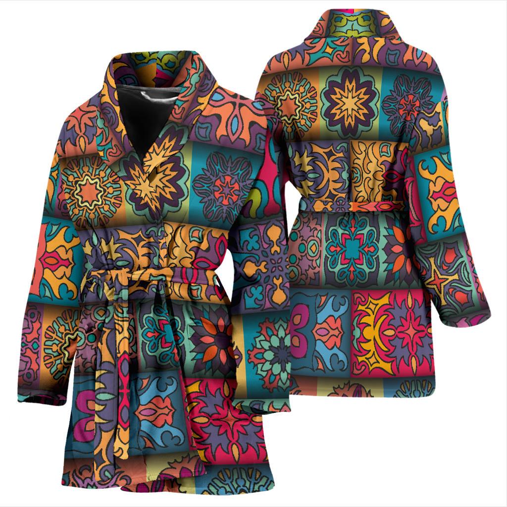 Mandala Style Design Print Women Bath Robe-JTAMIGO.COM