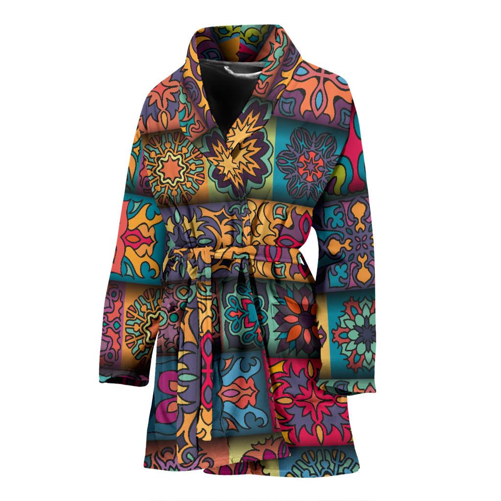 Mandala Style Design Print Women Bath Robe-JTAMIGO.COM