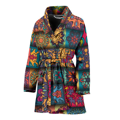Mandala Style Design Print Women Bath Robe-JTAMIGO.COM