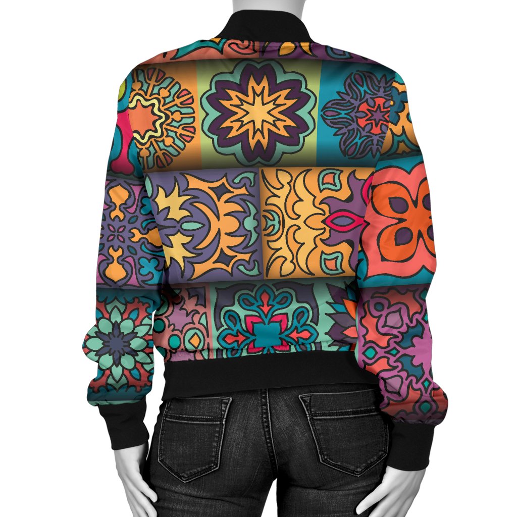 Mandala Style Design Print Women Casual Bomber Jacket