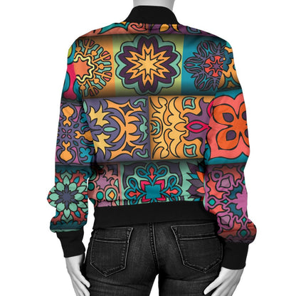 Mandala Style Design Print Women Casual Bomber Jacket