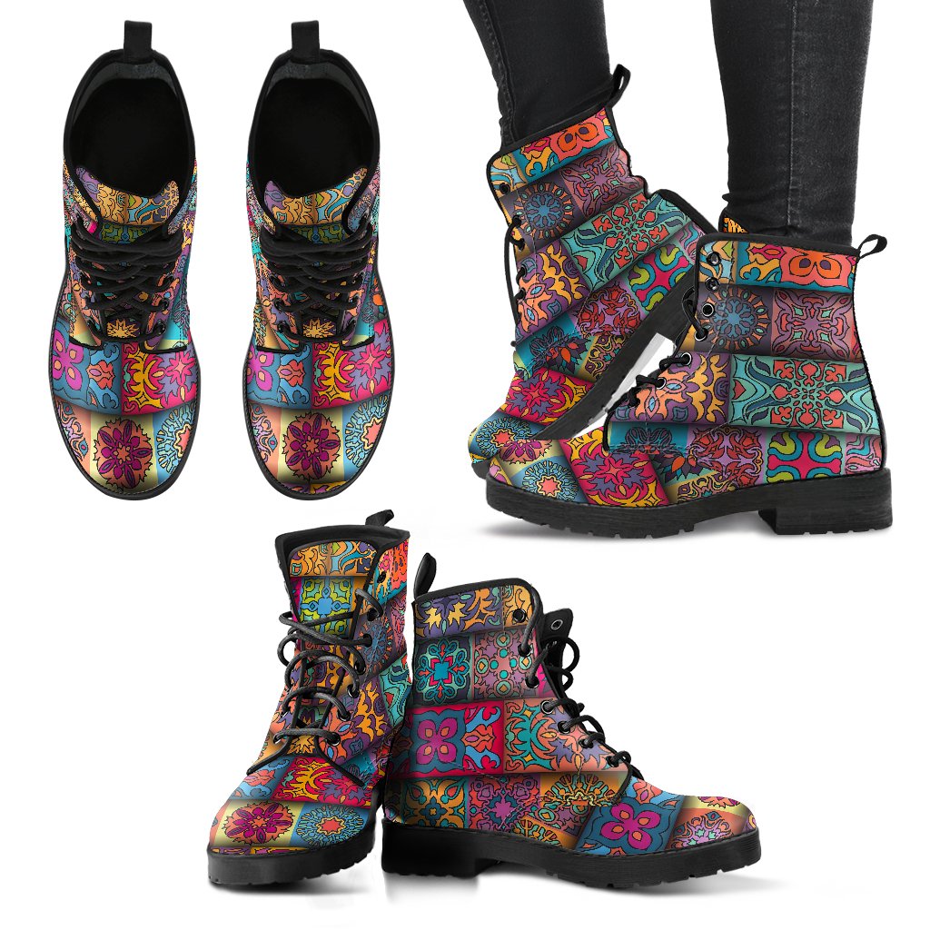 Mandala Style Design Print Women Leather Boots-JTAMIGO.COM