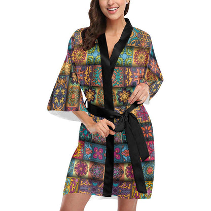 Mandala Style Design Print Women Short Kimono Robe