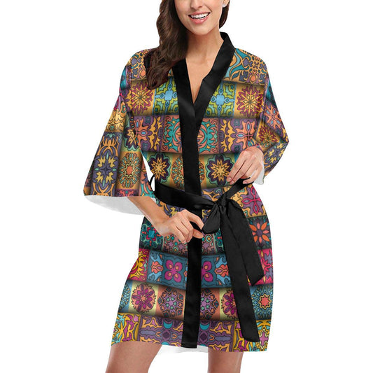 Mandala Style Design Print Women Short Kimono Robe