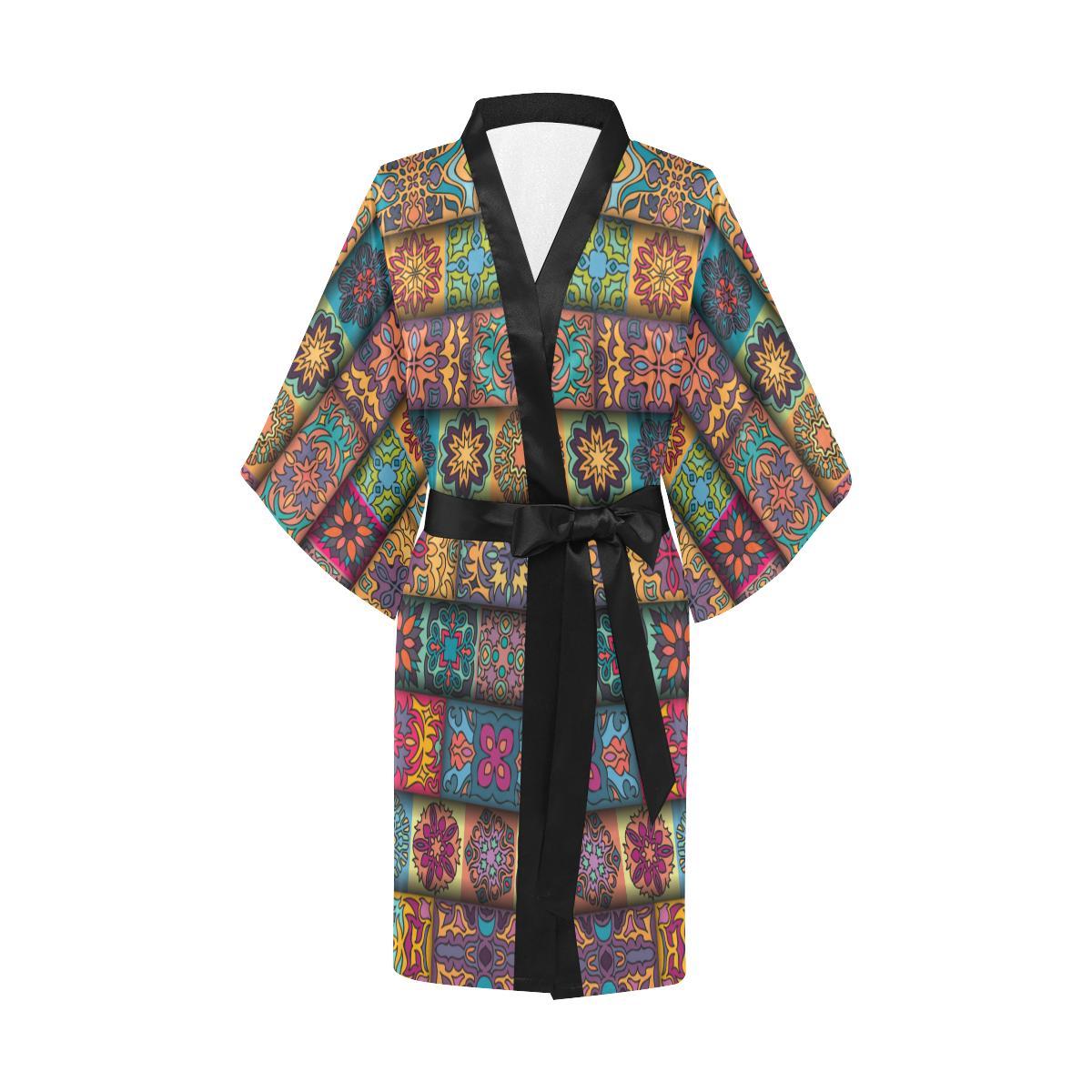 Mandala Style Design Print Women Short Kimono Robe