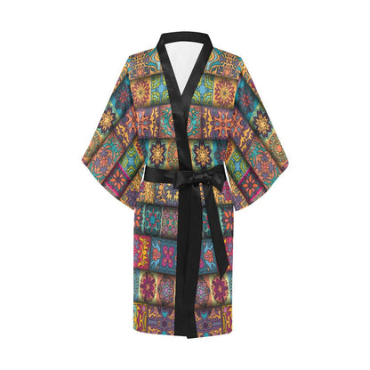 Mandala Style Design Print Women Short Kimono Robe