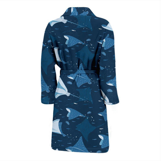 Manta Ray Pattern Print Design 02 Men Bathrobe-JORJUNE.COM