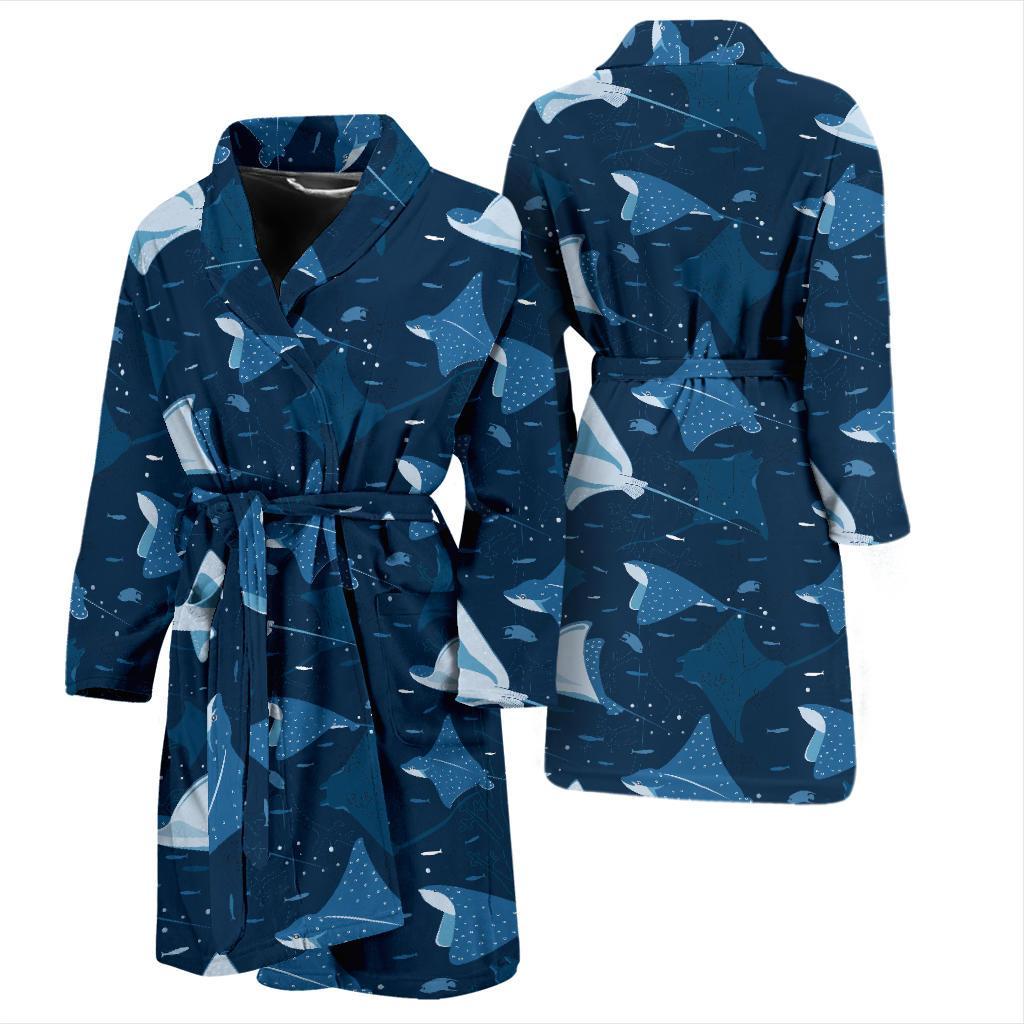Manta Ray Pattern Print Design 02 Men Bathrobe-JORJUNE.COM