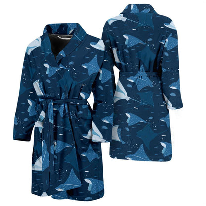 Manta Ray Pattern Print Design 02 Men Bathrobe-JORJUNE.COM