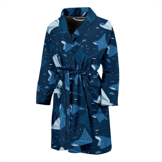 Manta Ray Pattern Print Design 02 Men Bathrobe-JORJUNE.COM