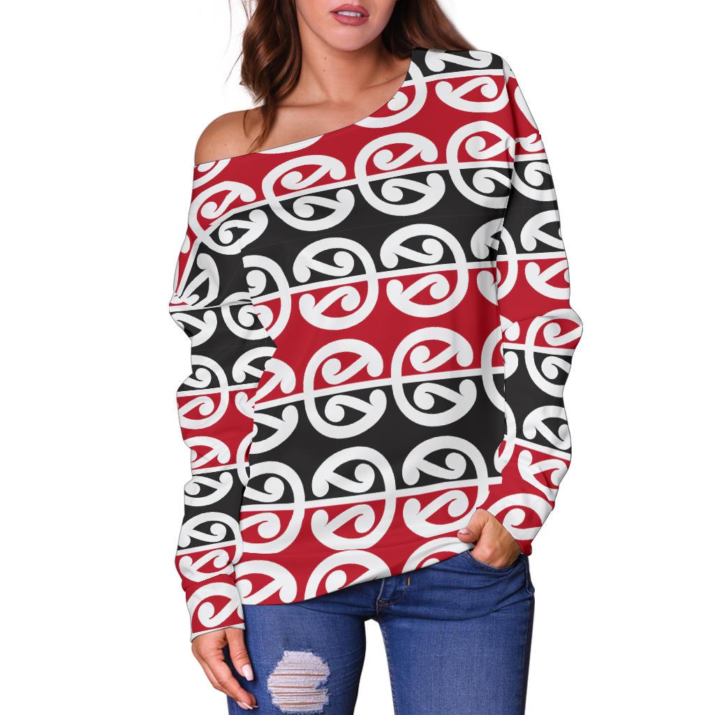 Maori Classic Themed Design Print Off Shoulder Sweatshirt