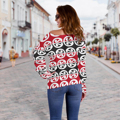 Maori Classic Themed Design Print Off Shoulder Sweatshirt