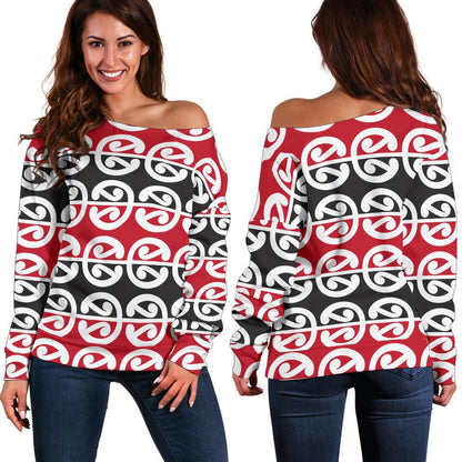 Maori Classic Themed Design Print Off Shoulder Sweatshirt