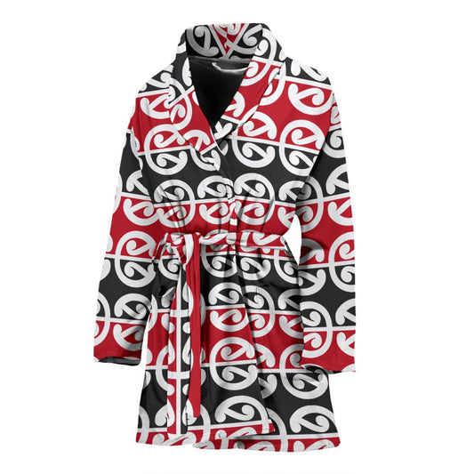 Maori Classic Themed Design Print Women Bath Robe-JTAMIGO.COM