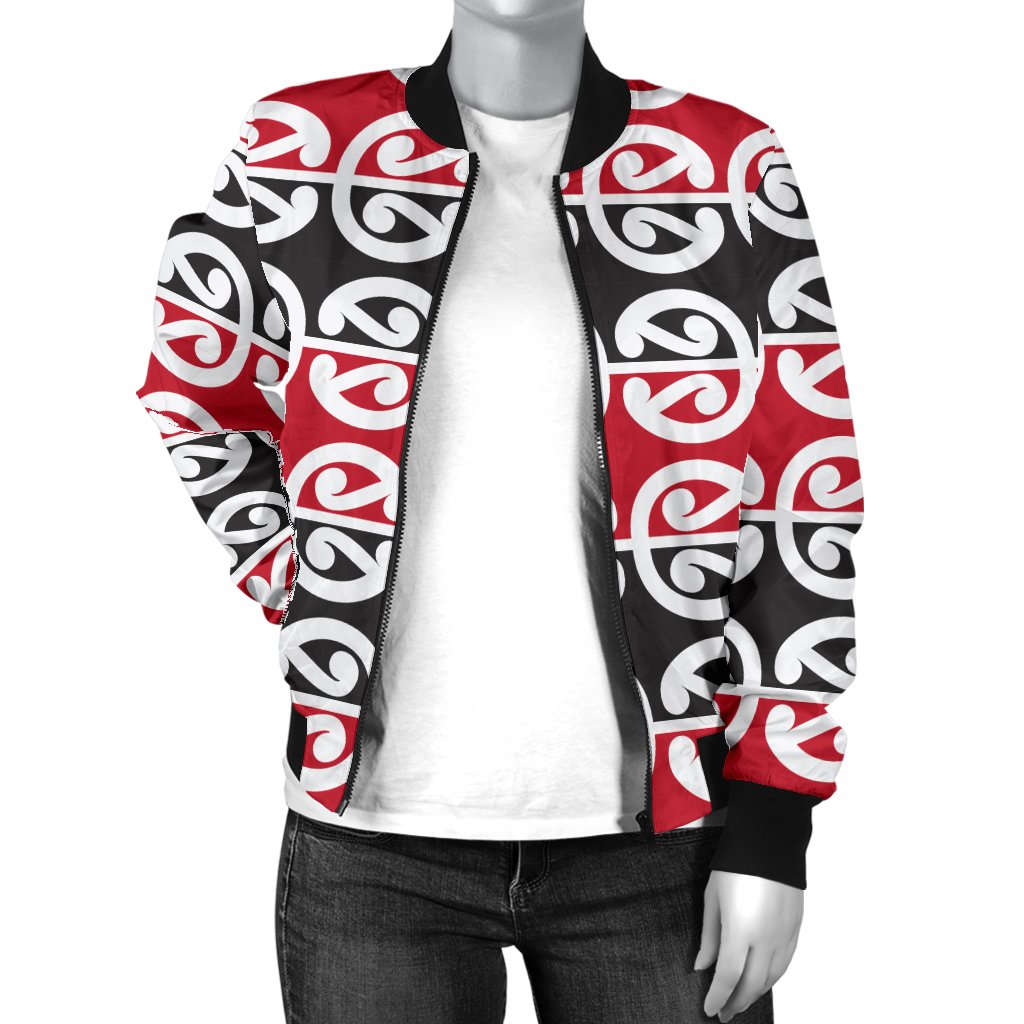 Maori Classic Themed Design Print Women Casual Bomber Jacket