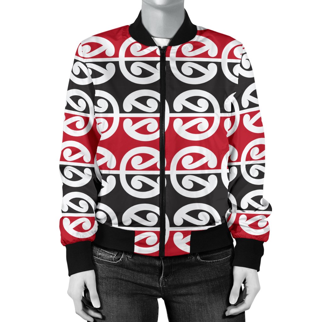 Maori Classic Themed Design Print Women Casual Bomber Jacket