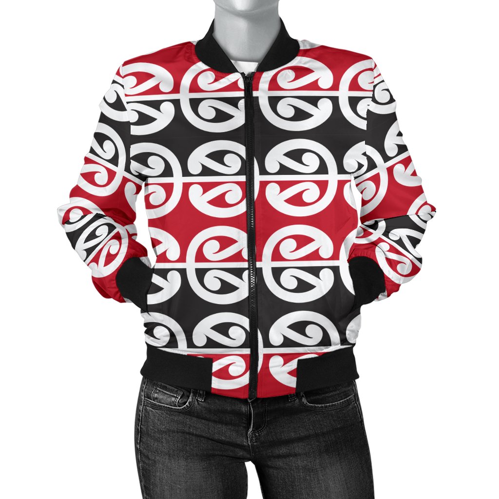 Maori Classic Themed Design Print Women Casual Bomber Jacket