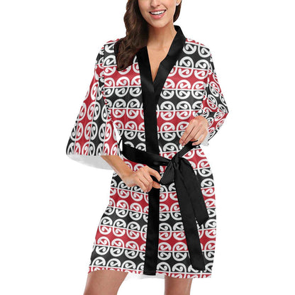 Maori Classic Themed Design Print Women Short Kimono Robe