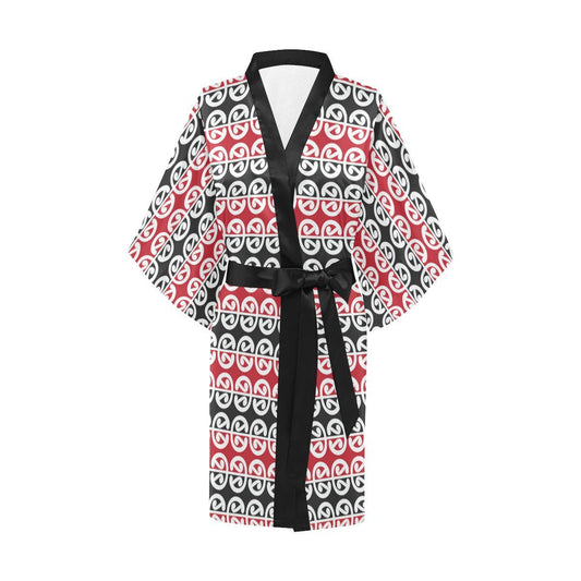 Maori Classic Themed Design Print Women Short Kimono Robe